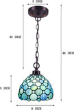 Werfactory® Tiffany Style Pendant Lighting Fixture Small 8 Inch Sea Blue Stained Glass