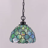 Werfactory® Tiffany Style Pendant Lighting Fixture Small 8 Inch Sea Blue Stained Glass