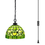 Werfactory® Small Tiffany Style Plug in Pendant Light Mini Stained Glass Chandelier