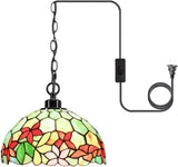 Werfactory® Tiffany Style Plug in Pendant Light 12 Inch Stained Glass Flower Hanging Lamp Chandelier