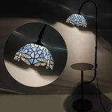 Werfactory® Tiffany Floor Lamp with Stained Glass Blue Dragonfly Arched Gooseneck Style Reading Light