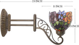 WERFACTORY Tiffany Wall Sconce Lamp W6L19 Inch Swing Arm Up Down Light Red Rose Stained Glass Shade S001 Living Room Bedroom Office Study Antique Metal