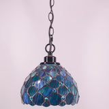 Werfactory® Tiffany Style Pendant Lighting Fixture Small 8 Inch Sea Blue Stained Glass