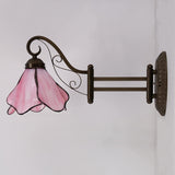 WERFACTORY Tiffany Wall Sconce Lamp W8L19 Inch Swing Arm Up Down Light Pink Stained Glass Lotus Shade S147 Living Room Bedroom Office Study Antique Metal