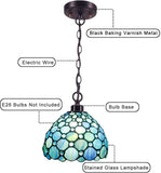 Werfactory® Tiffany Style Pendant Lighting Fixture Small 8 Inch Sea Blue Stained Glass