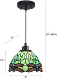 Werfactory® Tiffany Pendant Light 8 Inch Green Stained Glass Dragonfly Hanging Lamp