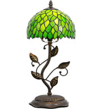 Werfactory® Tiffany Night Light Green Leaves Style Stained Glass Leaf Base Table Lamp