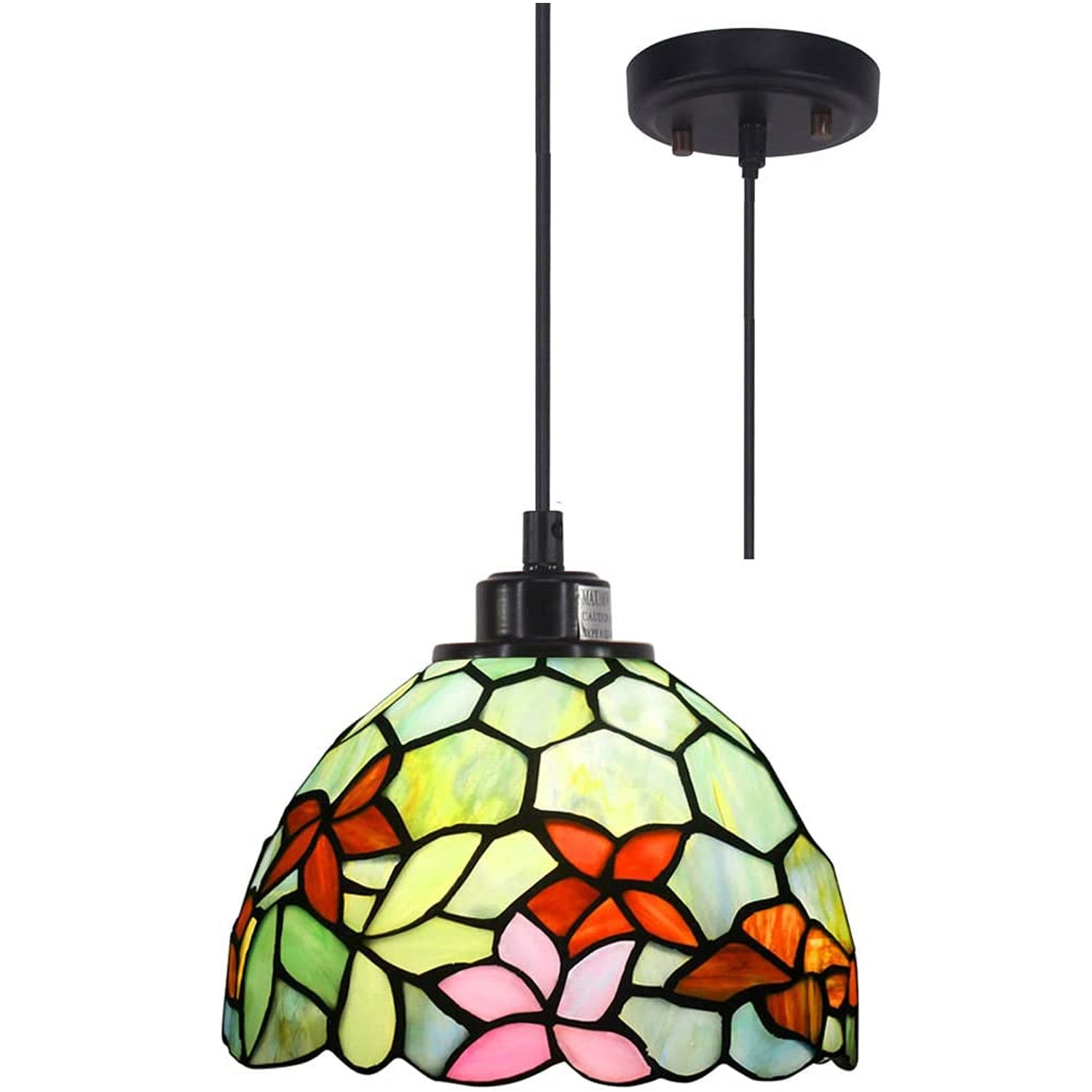 Werfactory® Tiffany Pendant Lighting Fixture 8 Inch Green Stained Glass Hanging Lamp