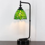 Werfactory® Tiffany Lamp W6H20 Inch Green Leaf Stained Glass Table Lamp