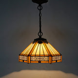 Tiffany Hanging Lamp Fixture Werfactory® Yellow Hexagon Stained Glass 12 Inch Mission Pendant Light