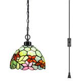 Werfactory® Small Tiffany Style Plug in Pendant Light Stained Glass Flower Chandelier