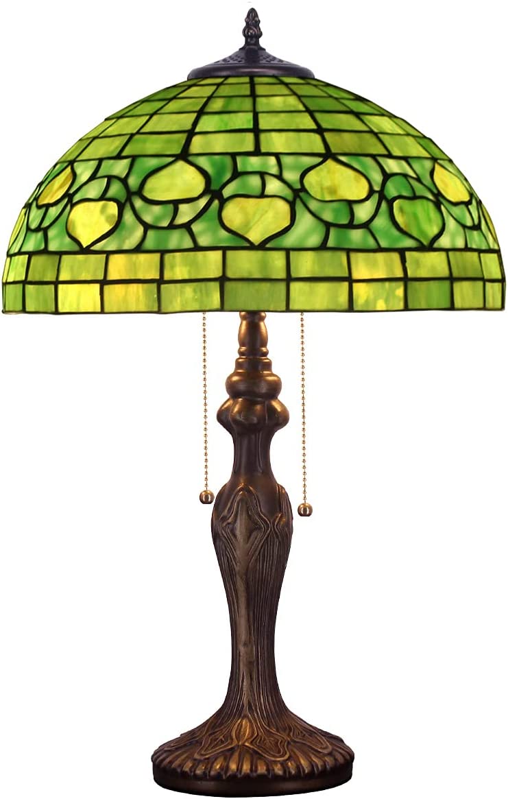 Werfactory® Tiffany Lamp Green Stained Glass Table Lamp W16H24 Inch Bedside Nightstand
