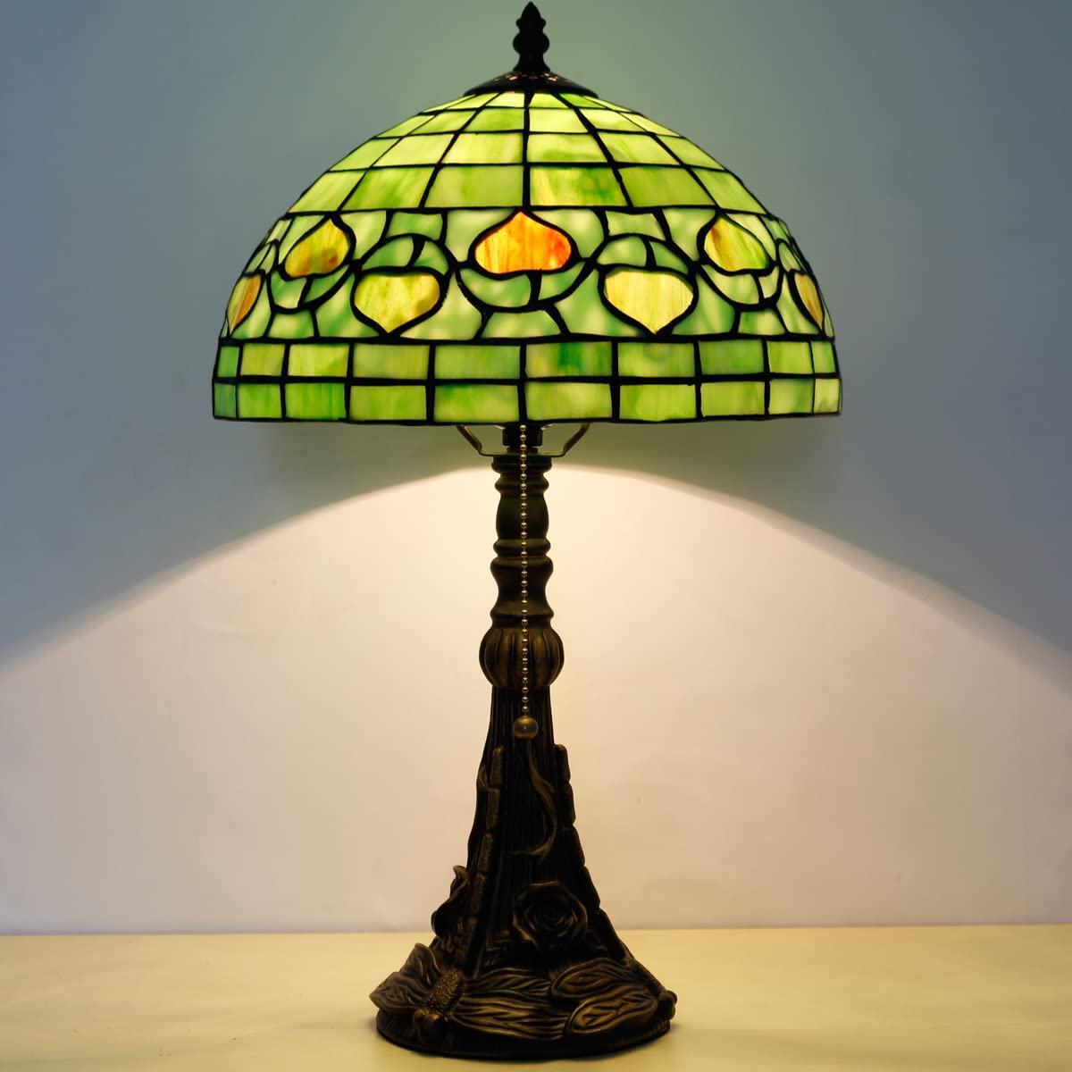 Werfactory® Tiffany Style Table Lamp W12H19 inch Green Stained Glass Antique Light