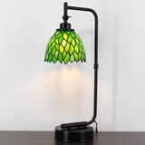 Werfactory® Tiffany Lamp W6H20 Inch Green Leaf Stained Glass Table Lamp