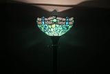 Werfactory® Torchiere Tiffany Floor Lamp Green Dragonfly Stained Glass Torch Light