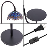 Werfactory® Tiffany Floor Lamp with Stained Glass Blue Dragonfly Arched Gooseneck Style Reading Light