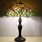 Werfactory® Tiffany Table Lamp Green Yellow Stained Glass Dragonfly Style Handmade Reading Lamp