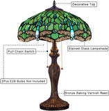 Werfactory® Tiffany Table Lamp Green Stained Glass Dragonfly Style Reading Lamp