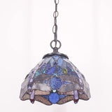 Werfactory® Tiffany Pendant Lighting Navy Blue Stained Glass Dragonfly Hanging Lamp