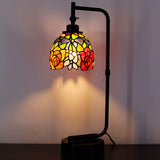 Werfactory® Small Tiffany Lamp W6H20 Inch Red Yellow Rose Stained Glass Table Lamp