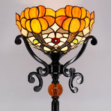 Werfactory® Tiffany Floor Lamp Stained Glass Orange Flower Torchiere Light