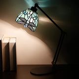 Werfactory®Tiffany Swing Arm Desk Lamp Sea Blue Stained Glass Dragonfly