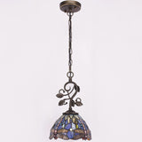 Werfactory®Tiffany Pendant Lighting, 8" Navy Blue Stained Glass Dragonfly Hanging Lamp