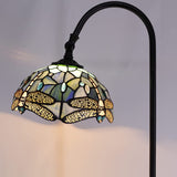 Werfactory® Tiffany Floor Lamp with Stained Glass Blue Dragonfly Arched Gooseneck Style Reading Light