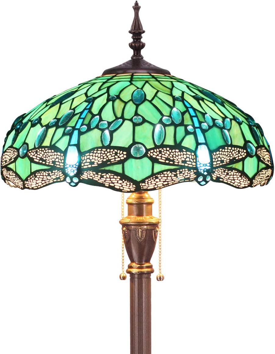 Werfactory® Tiffany Floor Lamp Blue Stained Glass Dragonfly Style Reading Lamp