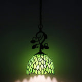 Werfactory® Tiffany Pendant Lighting with 8" Green Stained Glass Leaf Style Hanging Lamp