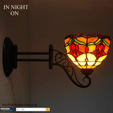 WERFACTORY Tiffany Wall Sconce Lamp W8L19 Inch Swing Arm Up Down Light Tulip Flower Stained Glass Shade S030 Living Room Bedroom Office Study Antique Metal