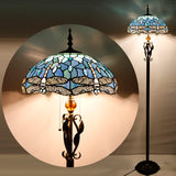 Tiffany Floor Lamp,Blue Dragonfly Stained Glass Floor Lamp With W16H70 Inch