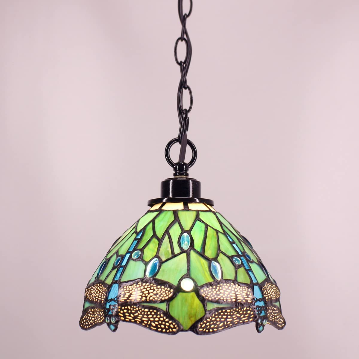 Werfactory® Tiffany Style Plug in Pendant Light Mini Stained Glass Dragonfly Chandelier