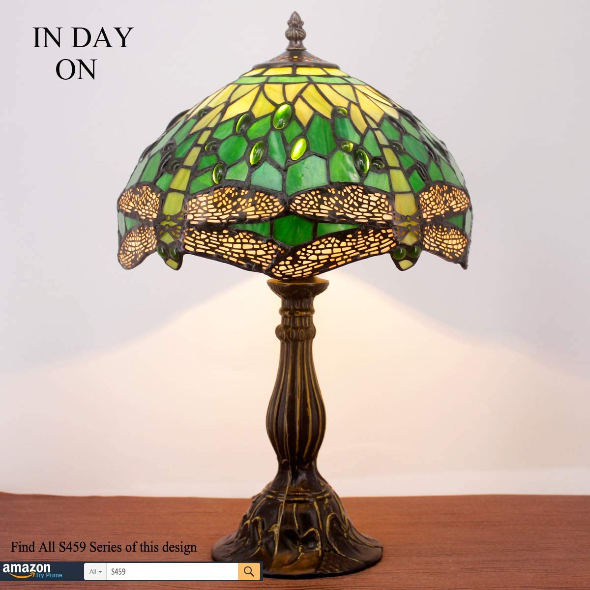 12 inch Green Dragonfly Light  Stained Glass Lampshade Only Werfactory®  Fit for Tiffany Table Lamp