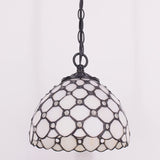 Werfactory® Tiffany Pendant Lighting with W8H7 Inch Crystal Bead White Stained Glass Hanging Lamp