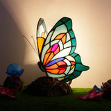 Werfactory® Tiffany Butterfly Style Table Lamp Blue Stained Glass Desk Night Light