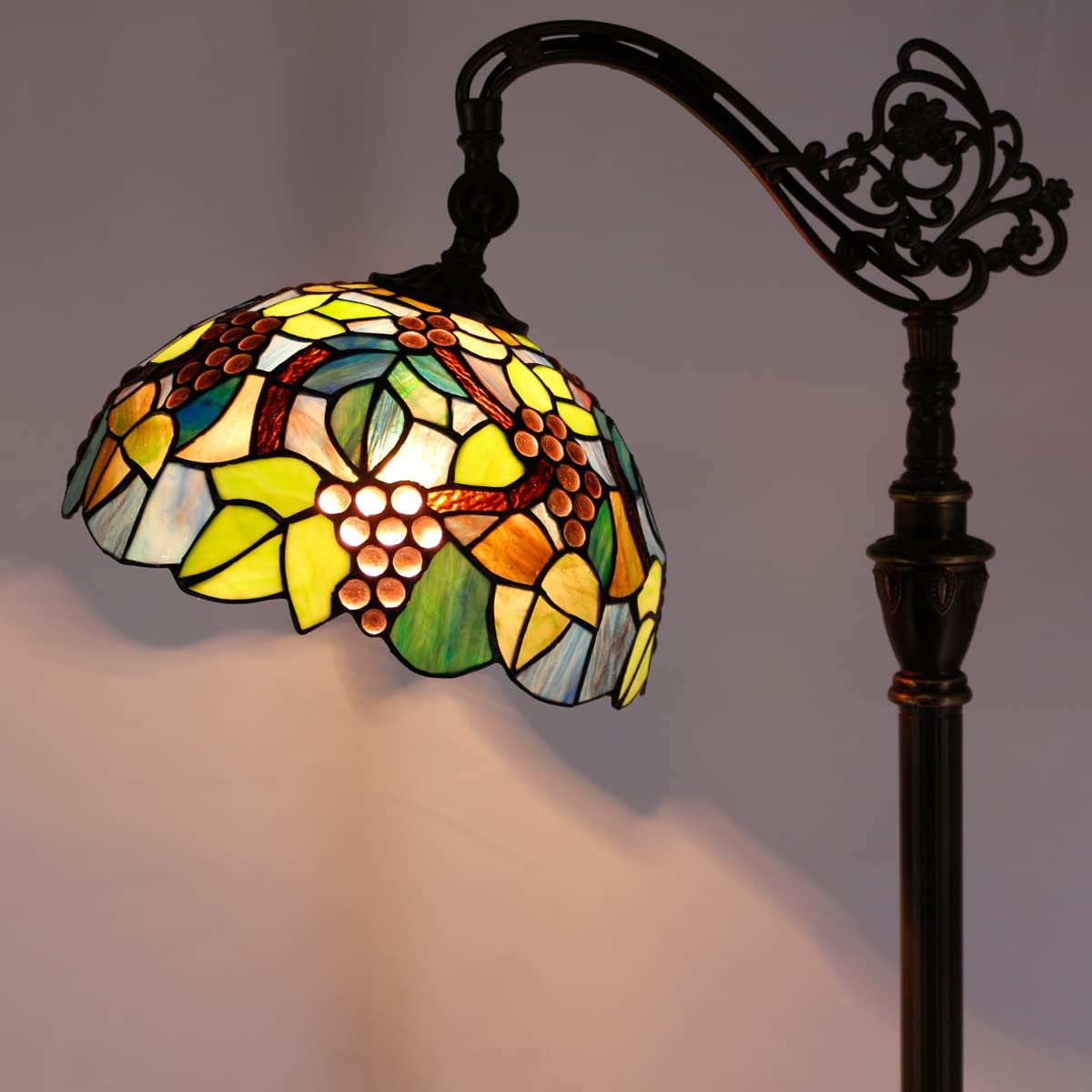 Werfactory Tiffany Floor Lamp Stained Glass Grape Arched Gooseneck Re Werfactory
