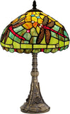 Werfactory® Tiffany Table Lamp Green Yellow Stained Glass Dragonfly Style Handmade Reading Lamp