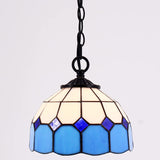 Tiffany Pendant Light with 8 Inch Blue Stained Glass Style Shade Hanging Lamp