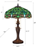 Werfactory® Tiffany Table Lamp Green Stained Glass Dragonfly Style Reading Lamp