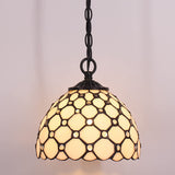 Werfactory® Tiffany Pendant Lighting with W8H7 Inch Crystal Bead White Stained Glass Hanging Lamp