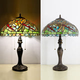 Werfactory® Tiffany Table Lamp Green Yellow Stained Glass Dragonfly Style Handmade Reading Lamp