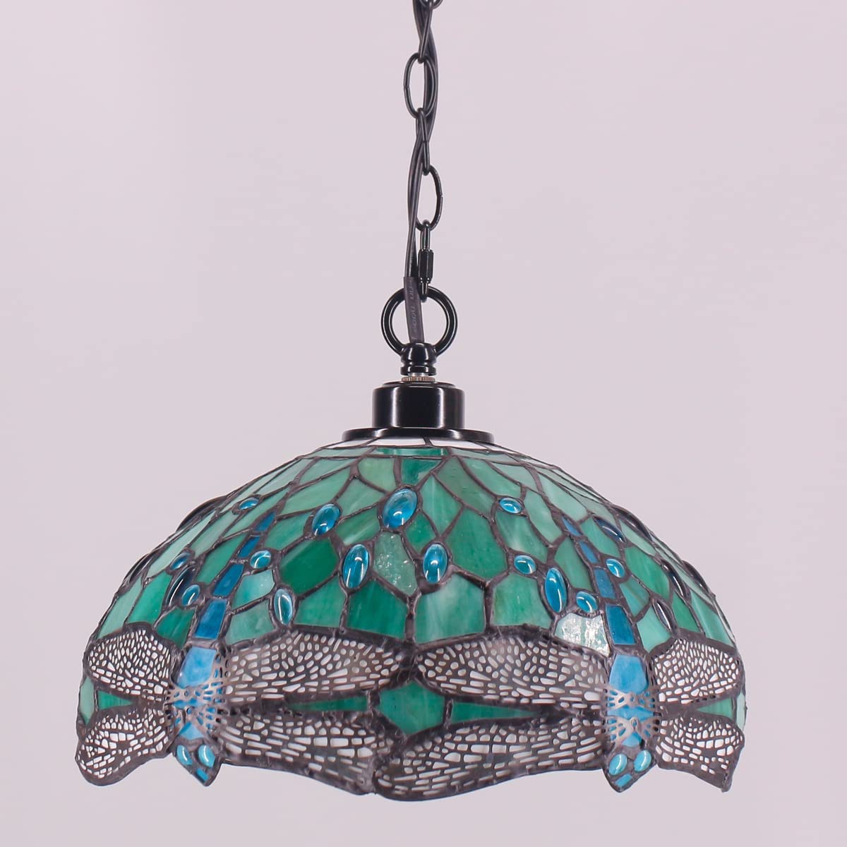 Werfactory® Tiffany Pendant Light 12 Inch Blue Stained Glass Dragonfly Hanging Lamp