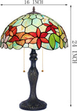 Werfactory® Tiffany Table Lamp Green Stained Glass Flower Style Handmade Reading Lamp