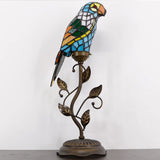 Tiffany Parrot Lamp Handmade Colorful Stained Glass Birds Reading Light