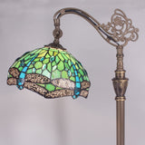 Werfactory® Tiffany Floor Lamp Blue Stained Glass Dragonfly Arched Gooseneck Antique Reading Light