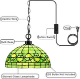 Werfactory® Tiffany Style Plug in Pendant Light 12 Inch Green Stained Glass Hanging Lamp