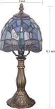 Werfactory® Small Tiffany Lamp Sea Blue Stained Glass Dragonfly Style Table Lamp 14" Tall
