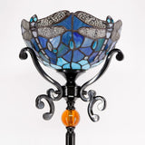 Werfactory® Tiffany Floor Lamp W10H70 Inch Stained Glass Torchiere Light Blue Dragonfly Standing