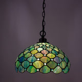 Werfactory® Tiffany Pendant Light Fixture 12 Inch Handmade Blue Stained Glass Hanging Lamp